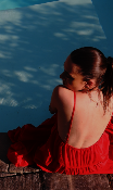 ROBE LONGUE COTON - BROCHE SOLEIL - ROUGE 
