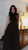 ROBE LONGUE BI MATIERE - MARRON  - MOOYA 