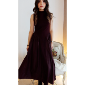 ROBE LONGUE BI MATIERE - PRUNE - MOOYA 