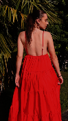 ROBE LONGUE COTON - BROCHE SOLEIL - ROUGE 