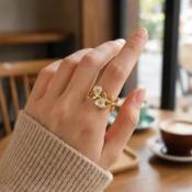 BAGUE AJUSTABLE - MOTIF FEUILLAGES TEXTURES