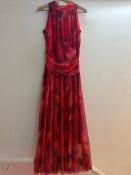 ROBE LONGUE - IMPRIME ROUGE - DRAPE SUR LA TAILLE