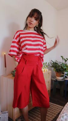TOP EN COTON - RAYURES ROSE ET ROUGE