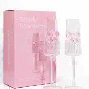 COFFRET - 2 FLUTES - NOEUD ROSE 
