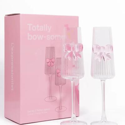 COFFRET - 2 FLUTES - NOEUD ROSE 