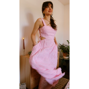 ROBE MOTIF CARREAUX VICHY - GAZE DE COTON - ROSE