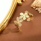 Bracelet Doré Ajustable - Couronne de Fleurs Gravées