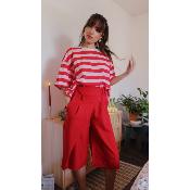 TOP EN COTON - RAYURES ROSE ET ROUGE