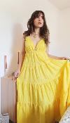 ROBE LONGUE EN COTON - BROCHE SOLEIL - JAUNE