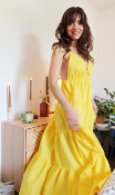 ROBE LONGUE EN COTON - BROCHE SOLEIL - JAUNE