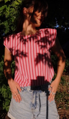 T-SHIRT - RAYURES ROSES 