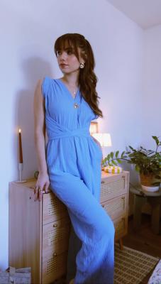 COMBINAISON GAZE DE COTON - BLEU BEBE 