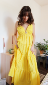 ROBE LONGUE EN COTON - BROCHE SOLEIL - JAUNE