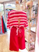 TOP EN COTON - RAYURES ROSE ET ROUGE
