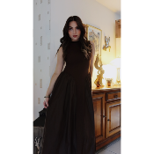 ROBE LONGUE BI MATIERE - MARRON  - MOOYA 