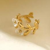 BAGUE AJUSTABLE - MOTIF FEUILLAGES TEXTURES