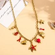 COLLIER DORE - CHARMS MARINS ROUGE