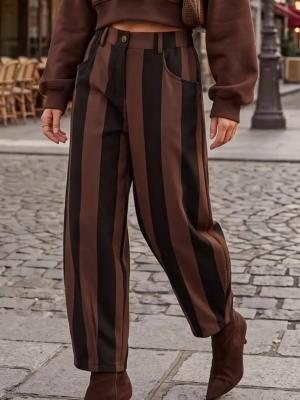 PANTALON BALLON - RAYURES NOIR ET MARRON - MOOYA 