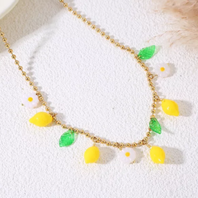 COLLIER - CITRON ET MARGUERITE - ACIER INOXYDABLE
