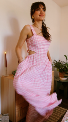 ROBE MOTIF CARREAUX VICHY - GAZE DE COTON - ROSE